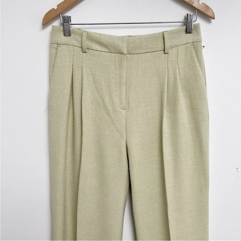 House of Harlow 1969 Textured Pleated Straight Leg Trouser Pants Sz 8 Sage Green